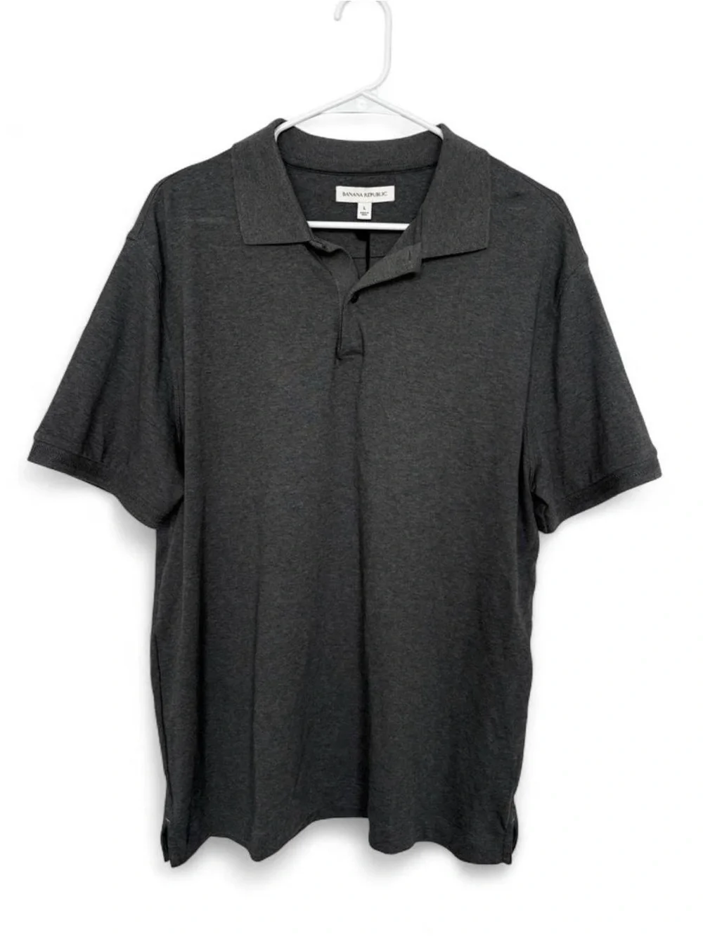 NWT Men's Banana Republic Gray Short Sleeve‎ Polo Large Cotton Preppy Neutral